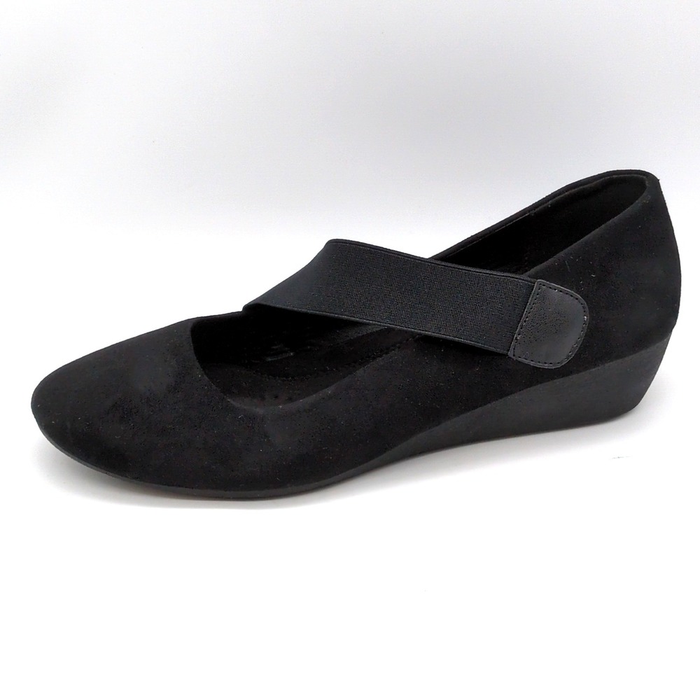 CL by Laundry Shoes Womens Bail Black 8.5 Faux Suede Dressy Pumps Stretch Wedge